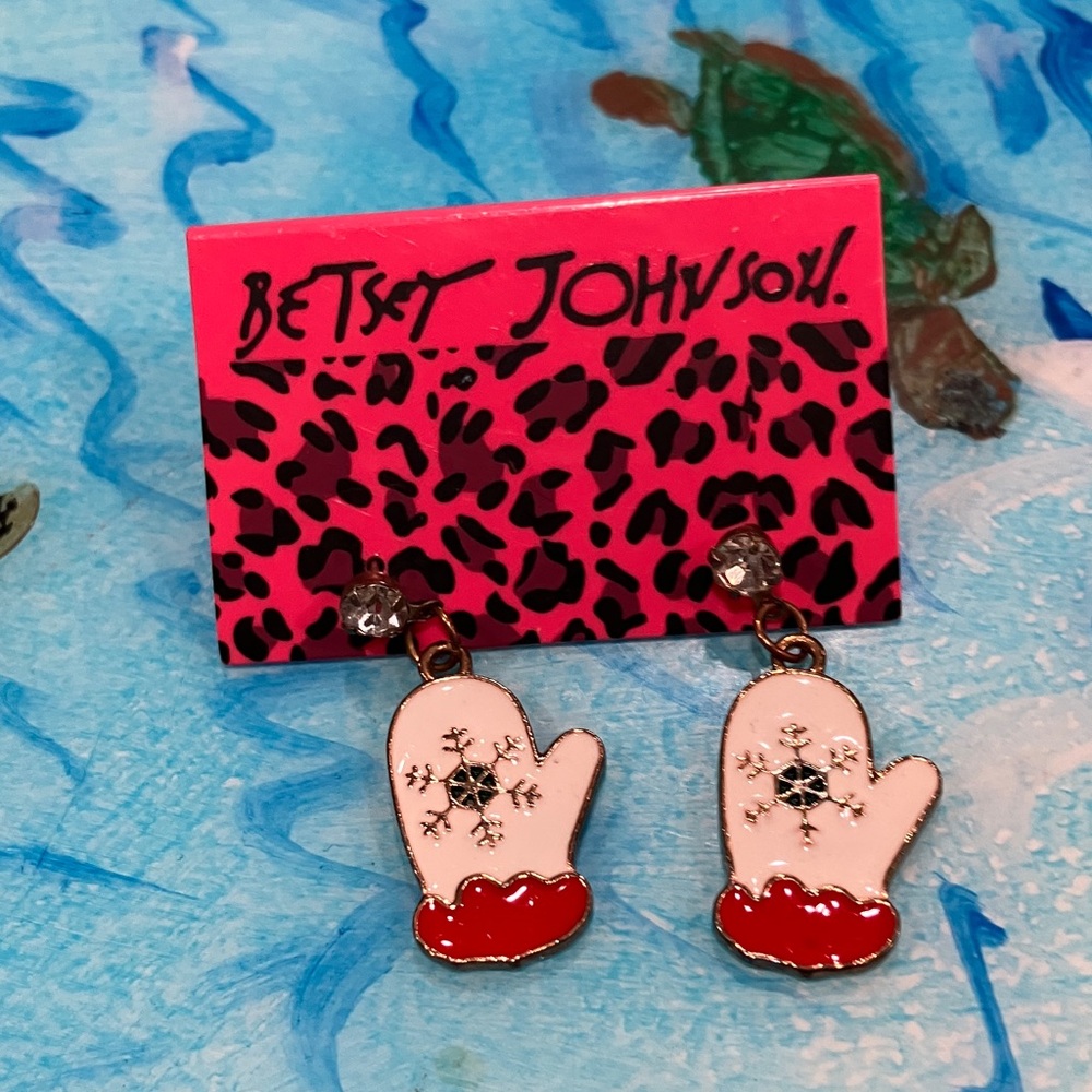 Betsy Johnson White and Red Mitten Earrings Betsy Johnson